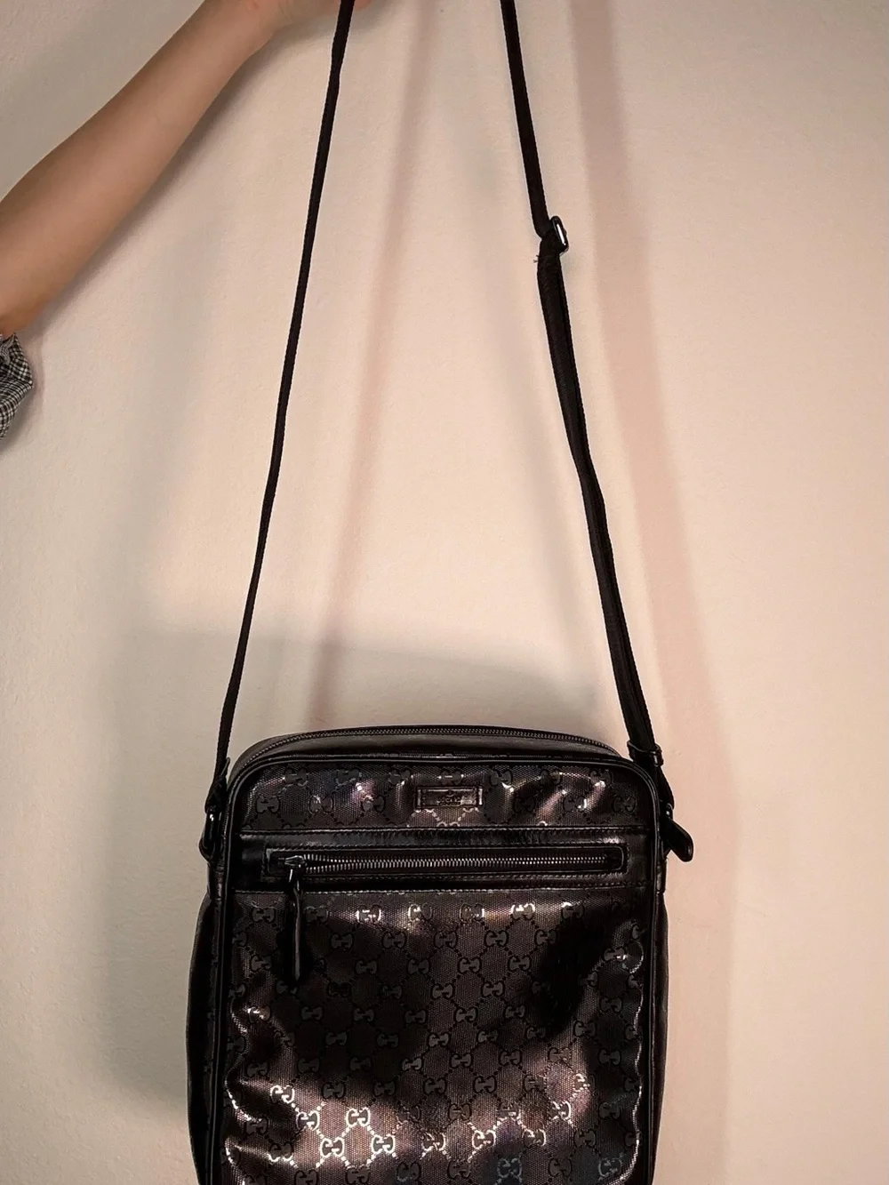 Gucci Black Monogram Crossbody Messenger Bag